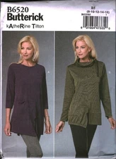 6520 UNCUT Butterick Sewing Pattern Misses Loose Fitting Pullover Top Shirt OOP