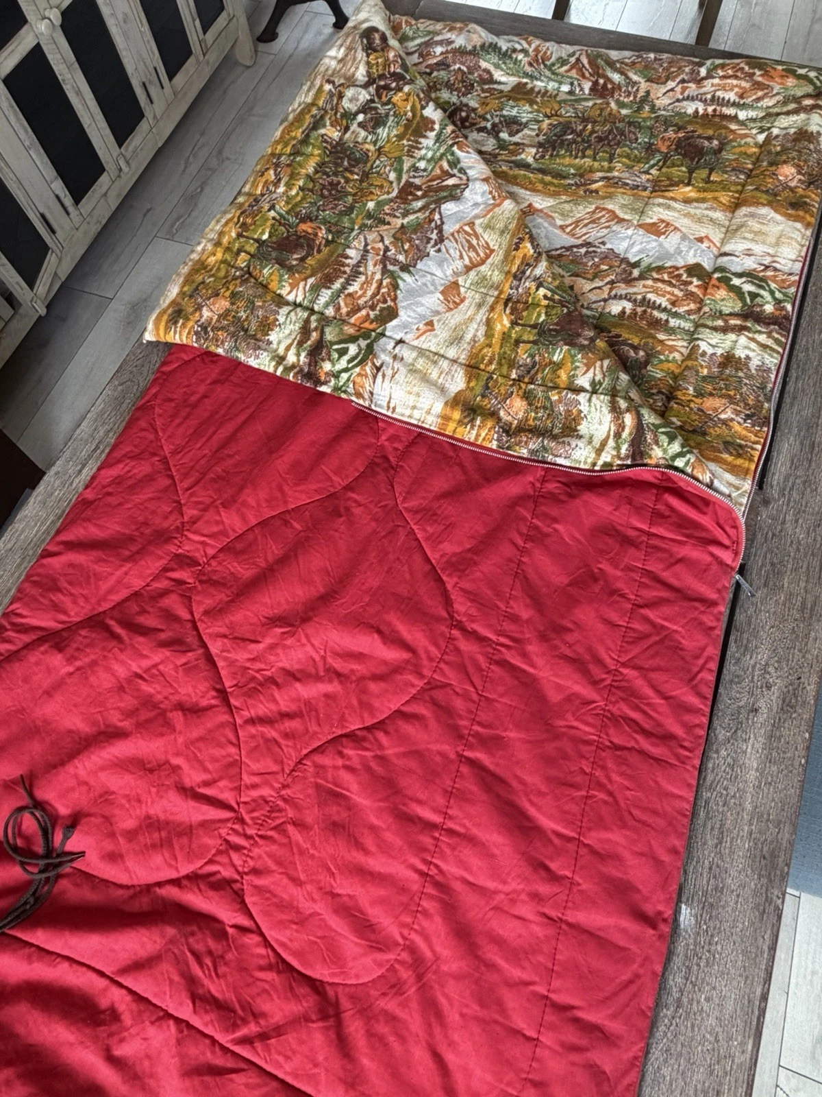 Vintage Sleeping Bag Red Quilted Western Cowboy Horse Print Acme Zipper
Opens in a new window or tab