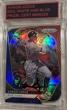 Aaron Judge 2020 Panini Prizm # 64 Red,White & Blue Hard Signed card.