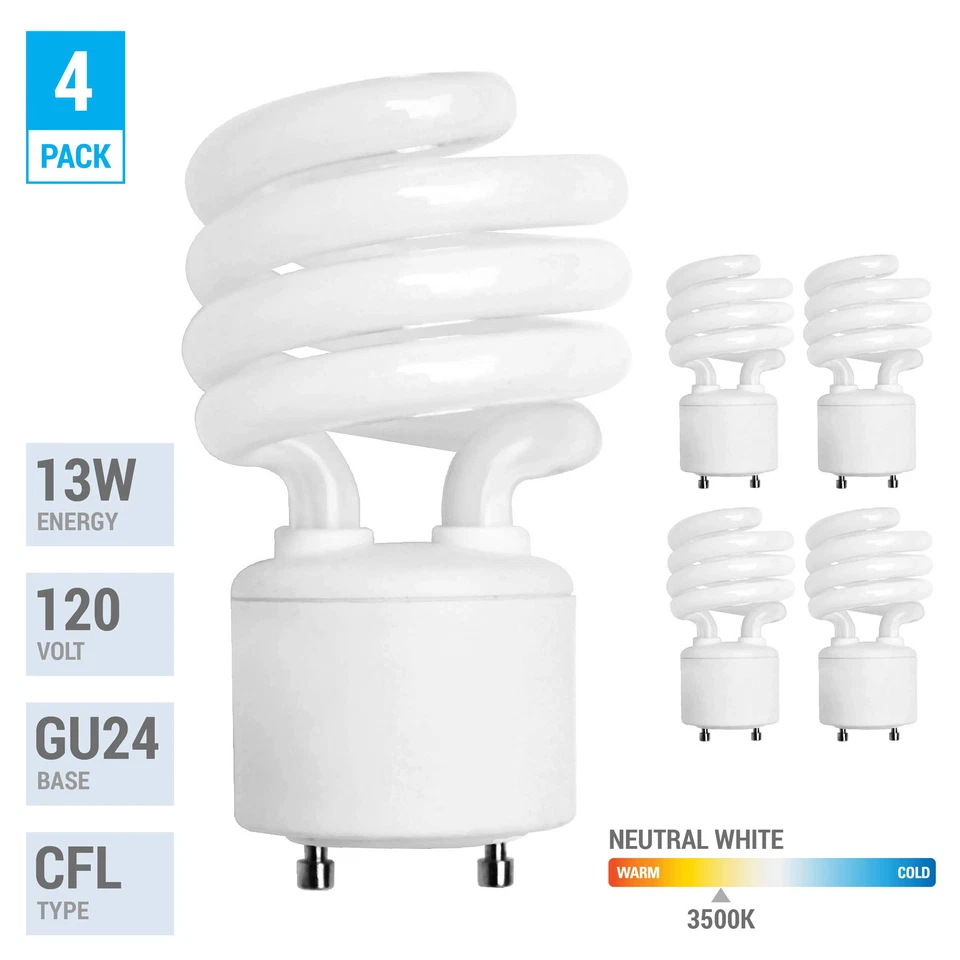 4 Pack Neutral White 3500K Mini Twist Lock Light Bulbs for Home and Office - Image 2 of 4
