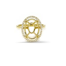 Oval 14x10mm Ring Semi-Mount 925 Sterling Silver with Accents Ladies Halo Ring