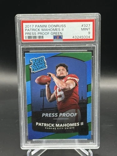 2017 Panini Donruss Rated Rookie Patrick Mahomes #327 Press Proof Green PSA 9