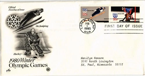 Dr Jim Stamps FDC 15c 1980 Winter Olympics Setenant Pair ArtCraft Monarch Size