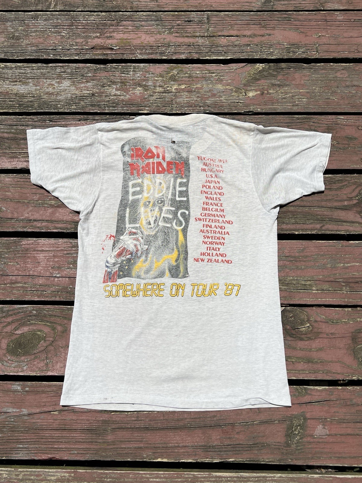 Vintage 80s Iron Maiden Somewhere on Tour Concert T-Shirt 1987 RARE Men’s Size M image 7