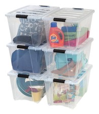54 Qt Stackable Plastic Storage Bins with Lids, 6 Pack - BPA-Free, Made in USA