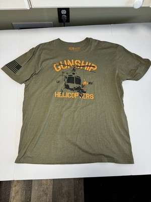 Gunship Helicopters Olive Green 2XL Graphic Print American Flag Sleeve T-Shirt