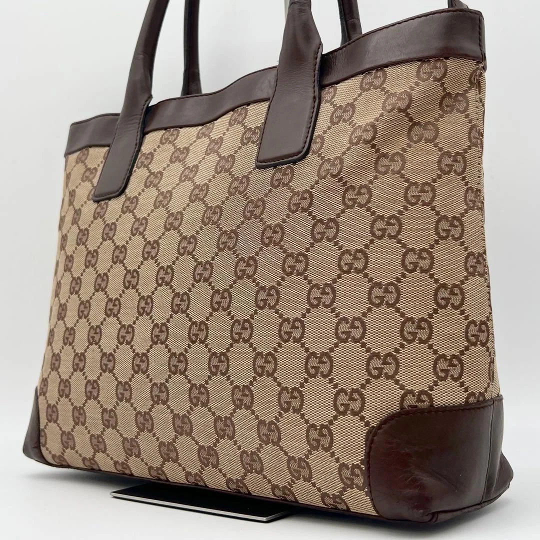 GUCCI Tote Bag Handbag Brown Canvas GG Pattern
