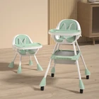 Baby High Chair Toddler Feeding Booster Adjustable Height Foldable Tray Green