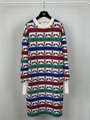 Chanel Boutique 1980s Vintage Multicolor Knit Dress Women s Made in Italy