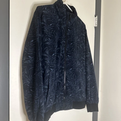 BANANA REPUBLIC Men's LG Motion Tech Palm Leaf Blue Black Stretch Bomber Jacket image 2