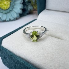 Natural Peridot Ring, August Birthstone, Wedding Ring, Three Stone Ring