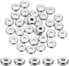 50 Pcs Stainless Steel 7Mm Flat round Spacer Beads for Jewelry Making, Silver