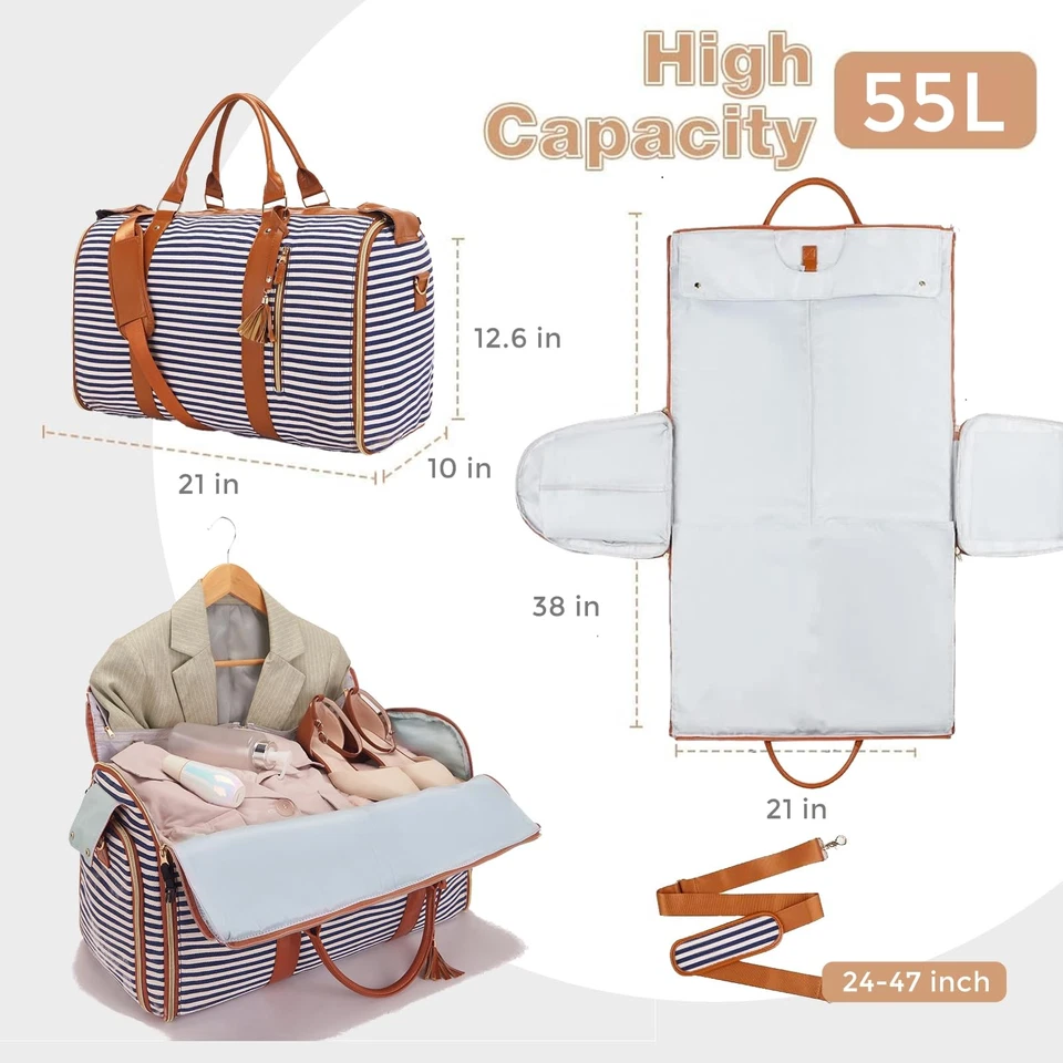 Bolsa de vestuário para viagem, bolsa de viagem listrada de lona grande para mulheres homens, Waterp... - Imagem 2 de 4