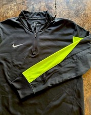 Nike Men's Size L Dri-FIT 1/4-Zip Black Neon Long Sleeve Mock Neck Football Logo