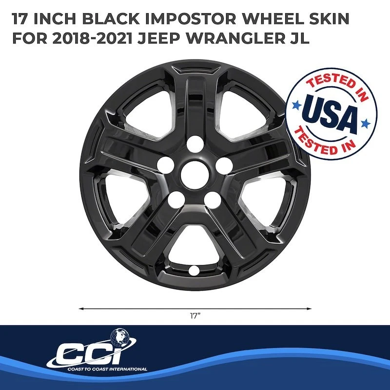 Cubiertas de rueda Coast to Coast negras compatibles con Jeep Wrangler JL 2018-2023 17" Foto 3 de 3