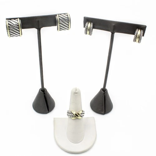 Vintage David Yurman Sterling 14k Gold Cable Cross Earring Ring Lot of 3#S4458-4