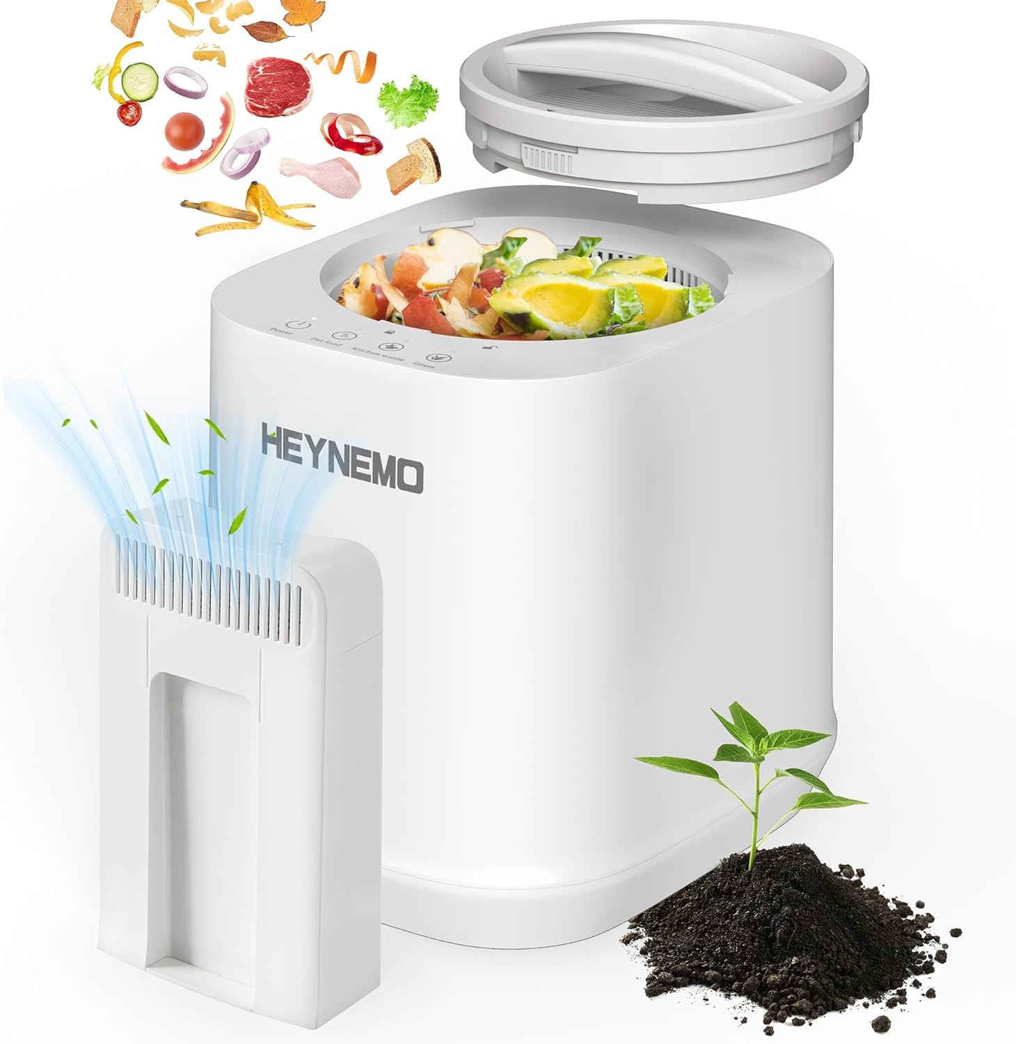 HEYNEMO 4L Electric Composter for Kitchen, Smart Compost Bin