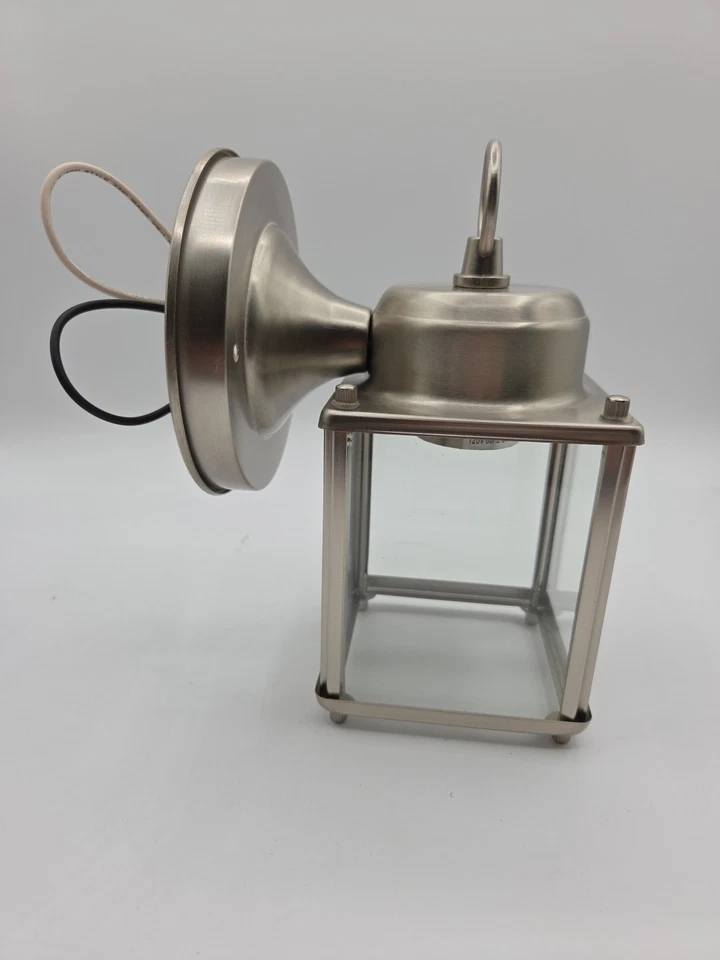 Wall Lantern Outdoor Wall Light Fixture Sconce Glass Panels -Brushed Nickel - Image 3 of 4