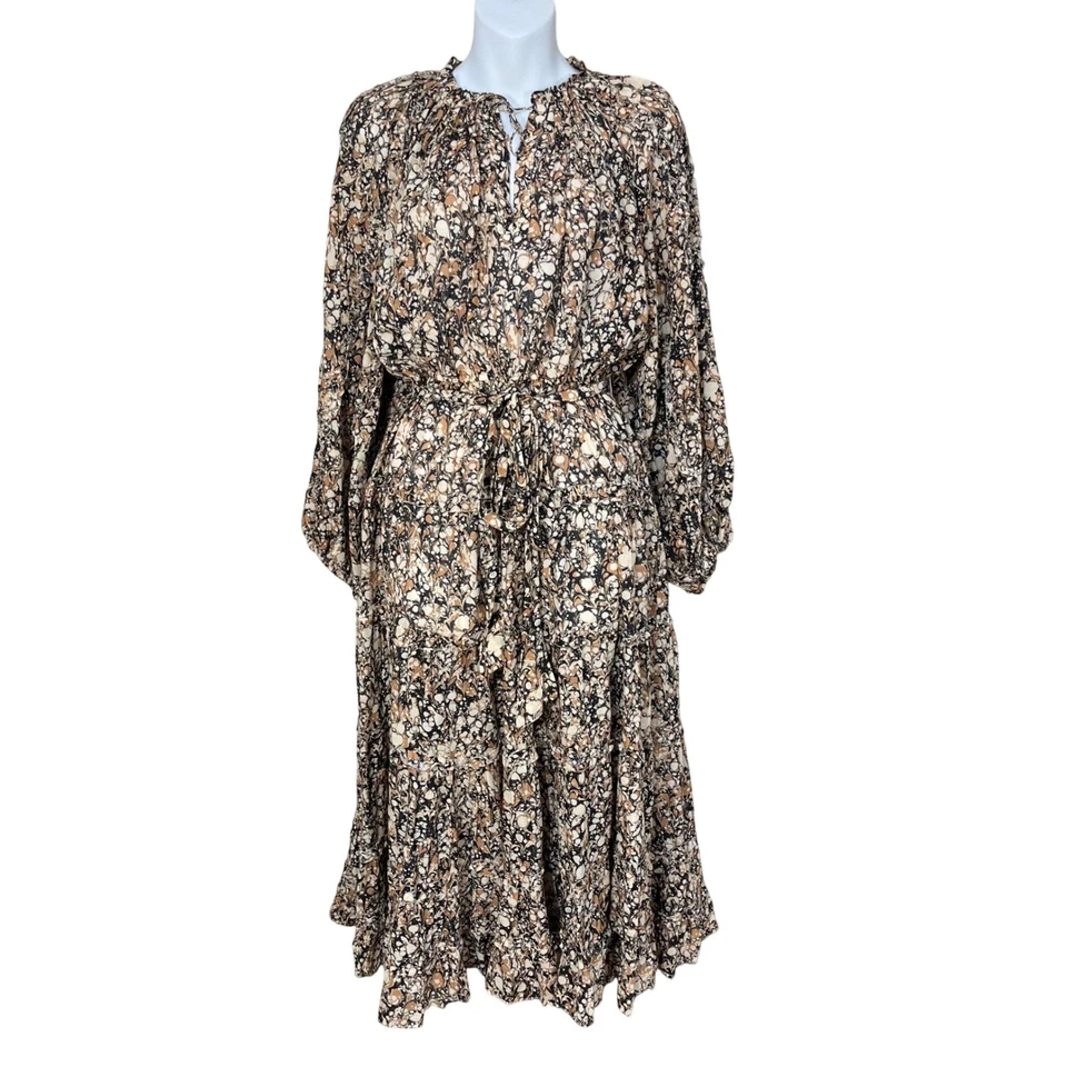 Ulla Johnson Anzu Marble Midi Dress Black Brown Ivory size 8 - Image 2 of 4