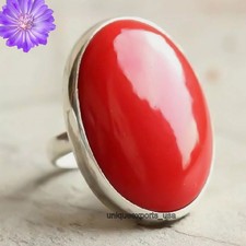 Coral Gemstone 925 Sterling Silver Ring Handmade Jewelry Ring For Gift