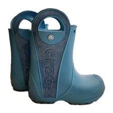 Crocs Handle It Rain Boots Children's 11 Blue W/ Glitter Kids Waterproof Shoes