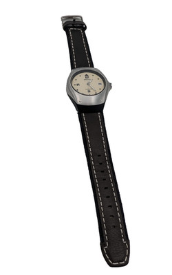 Seiko Kinetic Silver & Black w/Cream Idiglo Dial Watch 5M42-0E49 Working