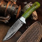 8.8" Damascus Bushcraft Knife Full Tang Resin Handle Survival Leather Sheath — photo 1