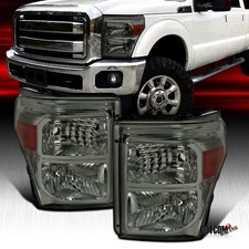 Headlights Fit 2011-2016 Ford F250 F350 F450 Super Duty Smoke Lamps Left+Right