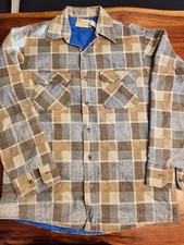 Vintage 60s 70s Sears Fieldmaster Quilt Lined Button Flannel Shirt L Blue Brown
