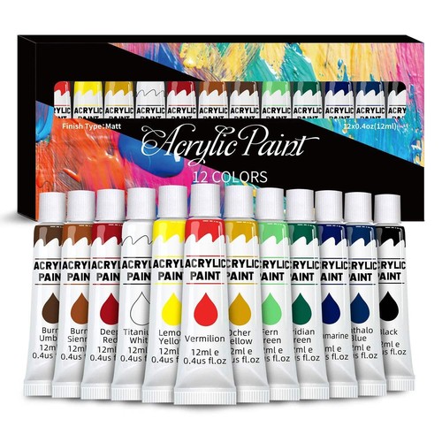 Acrylic Paints Set - 12/24 Colors 12ml Art Painting Kit Supplies for Wood, Canva - Imagen 4 de 4