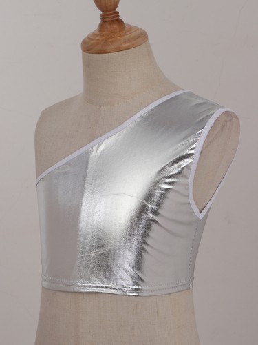 Kids Crop Vest Girls Shiny Metallic Sport Bras Crop Tank Top Shirts Activewear - Picture 49 of 76