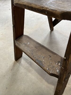 VINTAGE WOODEN 2 STEP LADDER PRIMITIVE RUSTIC FARMHOUSE