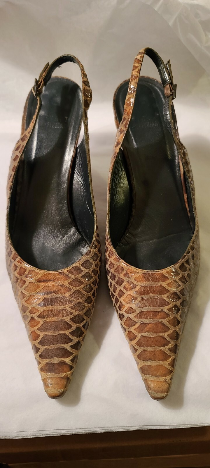All leather buff goldwash python slingback pumps … - image 8