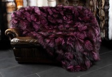 7090 Silver Fox Fur Blanket in Black-Purple G...