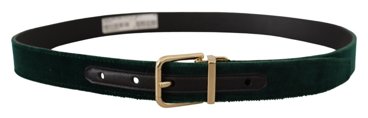 DOLCE & GABBANA Belt Green Velvet Leather Gold Metal Logo DOLCE & GABBANA Belt Green Velvet Leather Gold Metal Logo