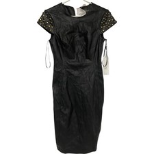 $169 Calvin Klein Dress Womens Size 2 Black Leather Studded Short Sleeve NWT