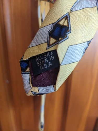 DANIEL HECHTER & ROBERT STEWART-Men 100% Silk Tie-Navy/Blue Design & Yellow/Blue - Picture 7 of 8