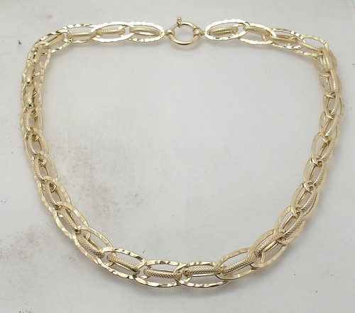 18" Hammered Textured Oval Link Chain Necklace 14K Yellow Gold Plated Silver - Picture 1 of 5