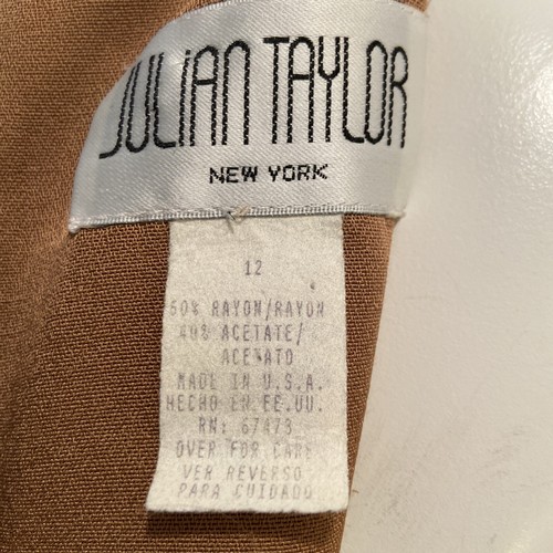 Vintage Julian Taylor Straight Dress Tan/Brown With White And Black Stripe Sz 12 - Picture 7 of 7