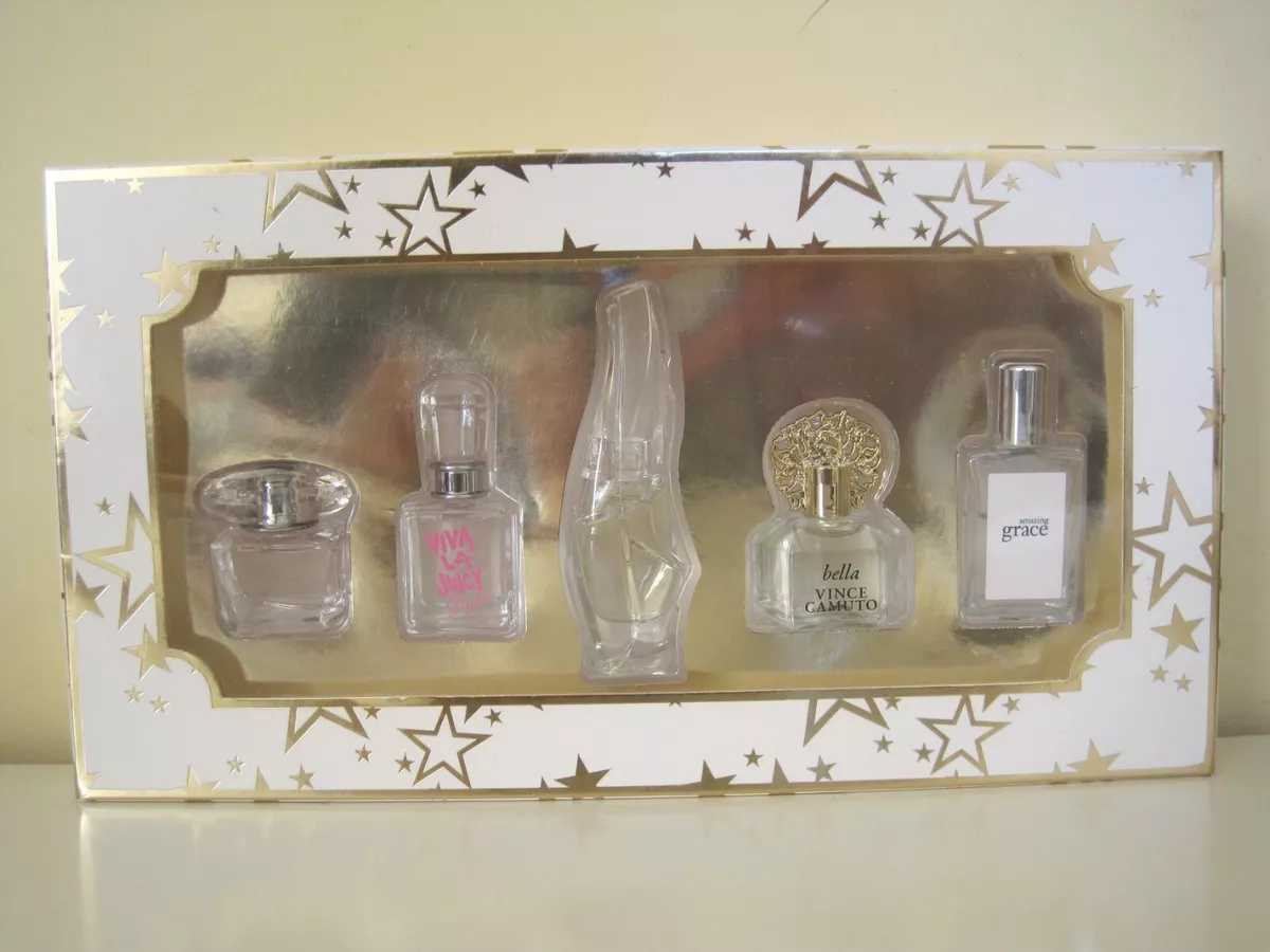 MACY'S 5 Pc SET Women's Fragrance SAMPLER Versace JUICY Karan  CAMUTO Philosophy