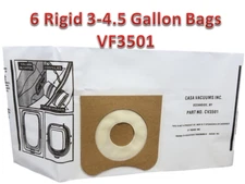 6 Replacements Ridgid VF3501 3-4.5 Gallon Wet/Dry Vacuum Bags Part # VF3501