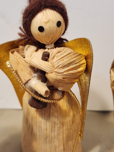 JUEGO DE 6 FIGURAS DE ÁNGEL MUSICALES HECHAS A MANO CON CÁSCARA DE MAÍZ 4,25 DECORACIÓN NAVIDAD DE COLECCIÓN - Imagen 10 de 16
