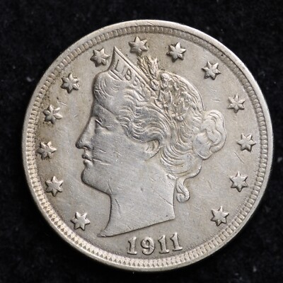 1911 LIBERTY V FIVE CENT NICKEL AU RARE OLD COIN B141 YU