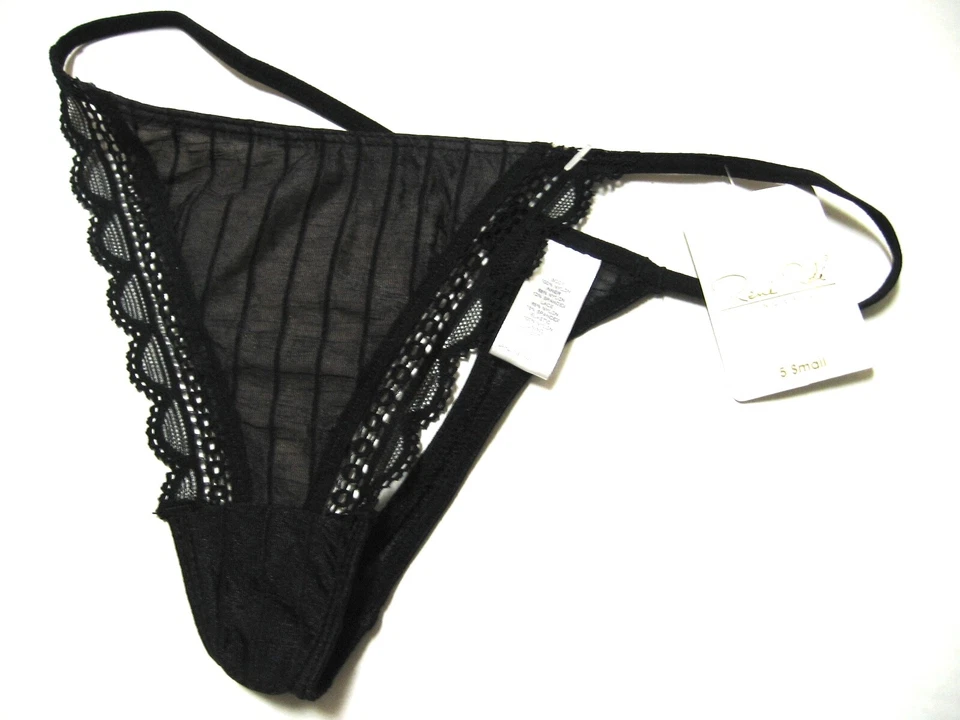 A0030 Rene Rofe NUEVO Tanga Para Mujer Lados de Encaje Elástico Rayas Malla Transparente Superpuesta Foto 3 de 3