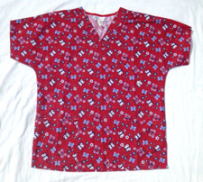 Women's Red Butterfly Scrub Shirt Size S Small