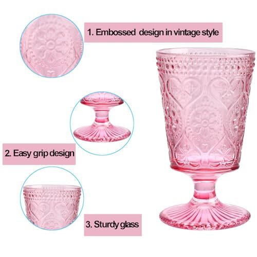 Pink Wine Glasses Set of 4-12 OZ Colored Glass Goblet Stemmed Vintage Chalices - Picture 4 of 7