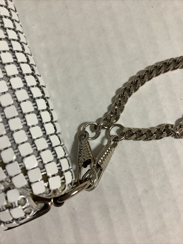 Whiting & Davis Purse White Tone Matte Metal Mesh Evening Bag Chain Strap Retro - Picture 16 of 17