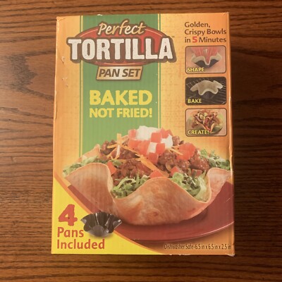 Perfect Tortilla Pan Set 4 Non-Stick Pans Baked Taco Salad Bowl Shells NEW