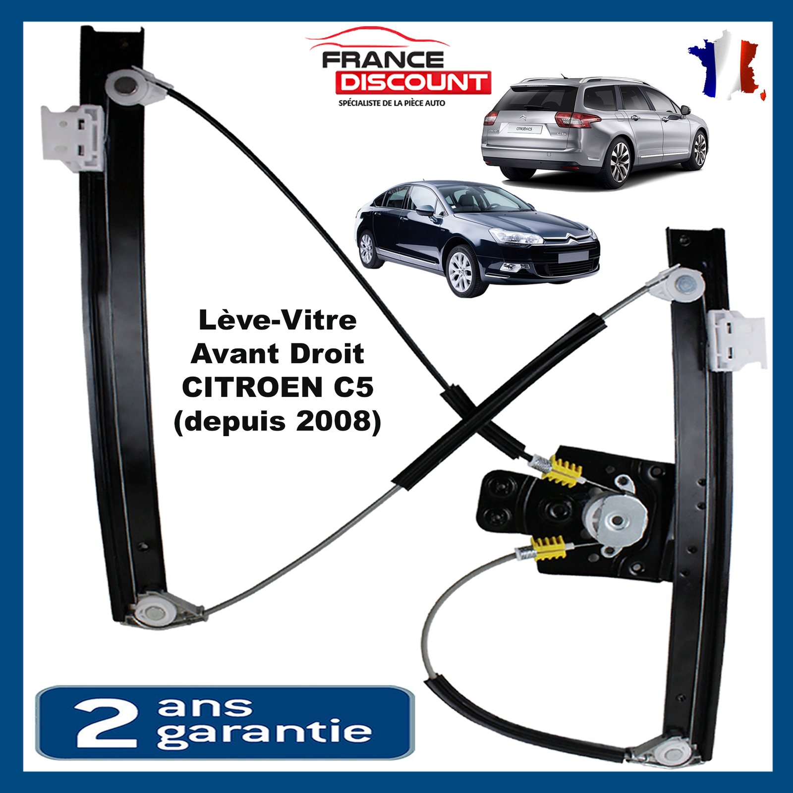 Lève-vitre avant droit Citroën C5 pour réparer une vitre bloquée ou tombée