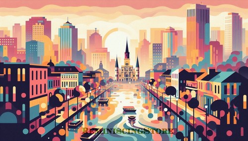 View of New Orleans LA Minimalist Art scenes painting abstract #3 Reprint - Picture 3 of 3